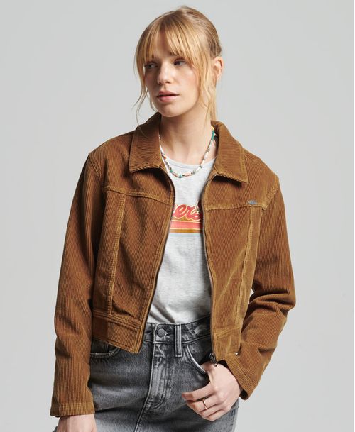 Chaqueta Casual Para Mujer Vintage Cropped Cord