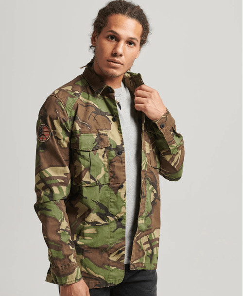 Camisa Manga Larga Para Hombre Vintage Patched Military