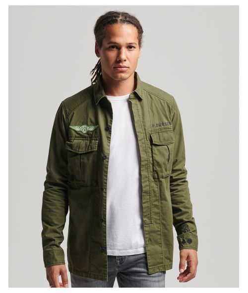Camisa Manga Larga Para Hombre Vintage Patched Military