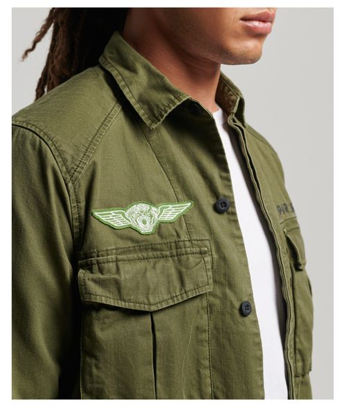 Camisa Manga Larga Para Hombre Vintage Patched Military