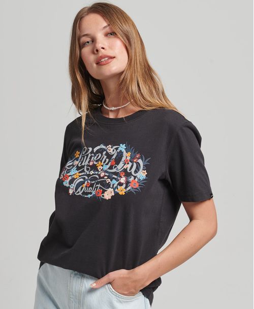 Camiseta Para Mujer Vintage Floral Scripted