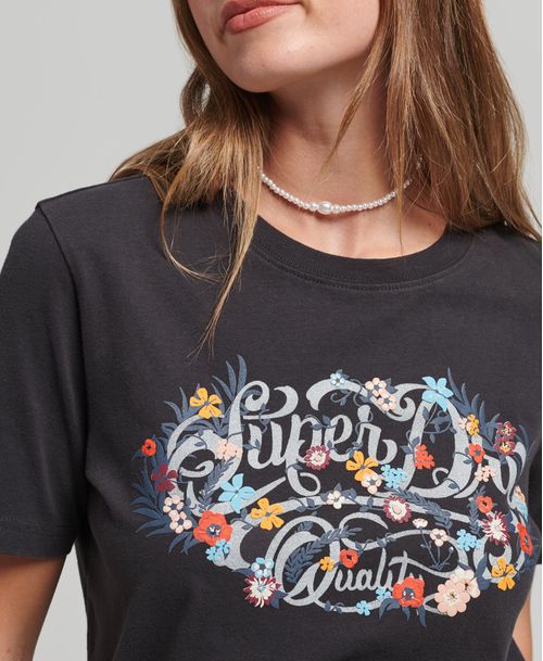 Camiseta Para Mujer Vintage Floral Scripted