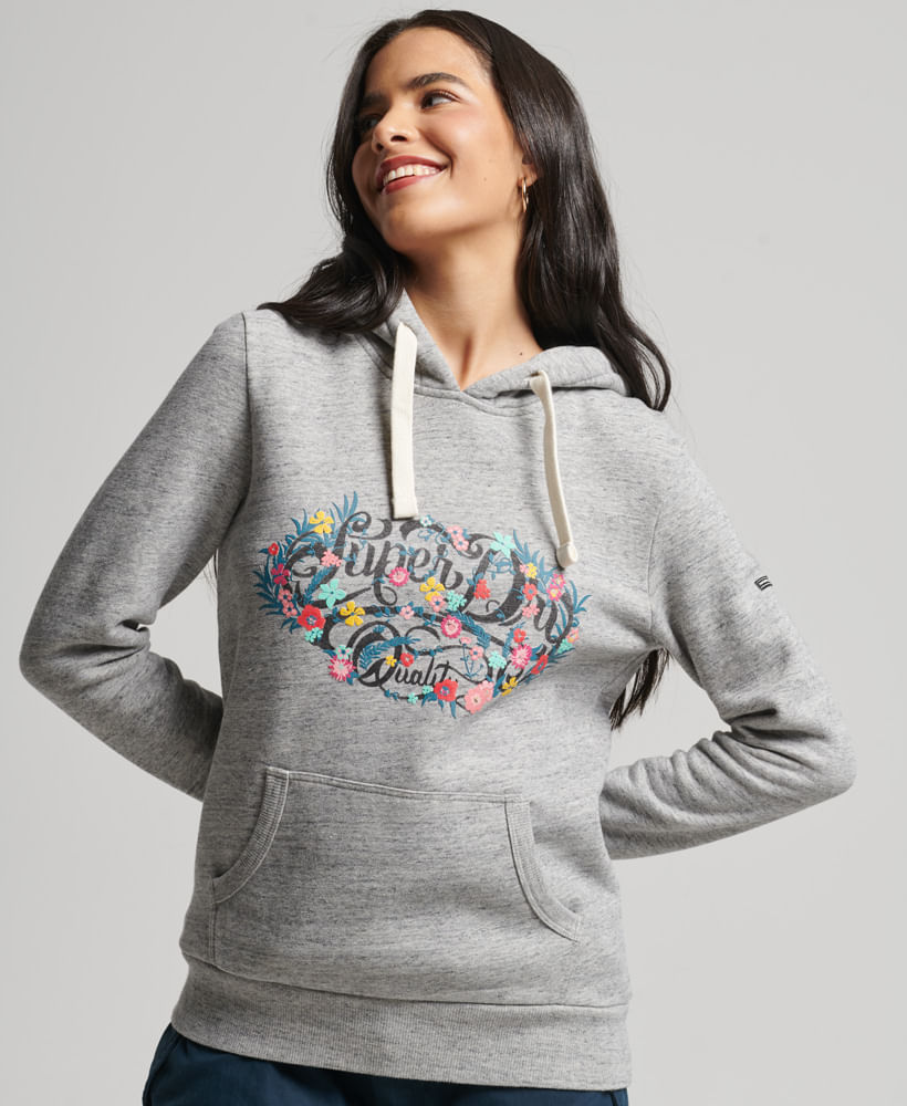 Buzo Cerrado Para Mujer Vintage Floral Scripted Hood