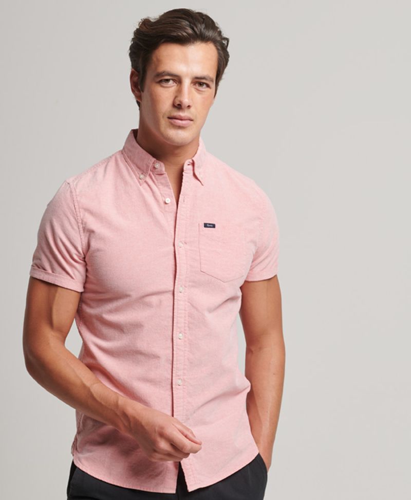 Camisa-Manga-Corta-Para-Hombre-Vintage-Oxford