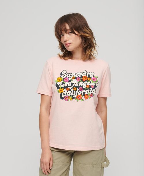 Camiseta Manga Corta Para Mujer 70'S Floral Script Logo Tee