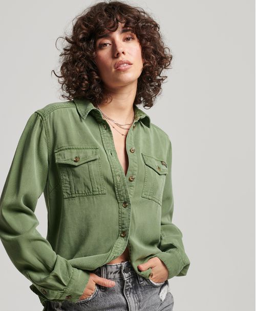 Camisa Manga Larga Para Mujer Vintage Military Shirt