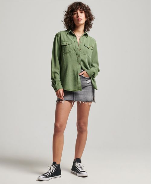 Camisa Manga Larga Para Mujer Vintage Military Shirt