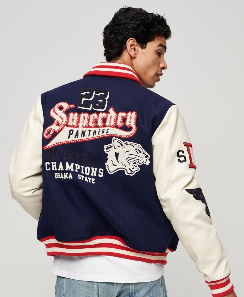 Chaqueta-Casual-Para-Hombre-College-Varsity-Patched-Bomber-