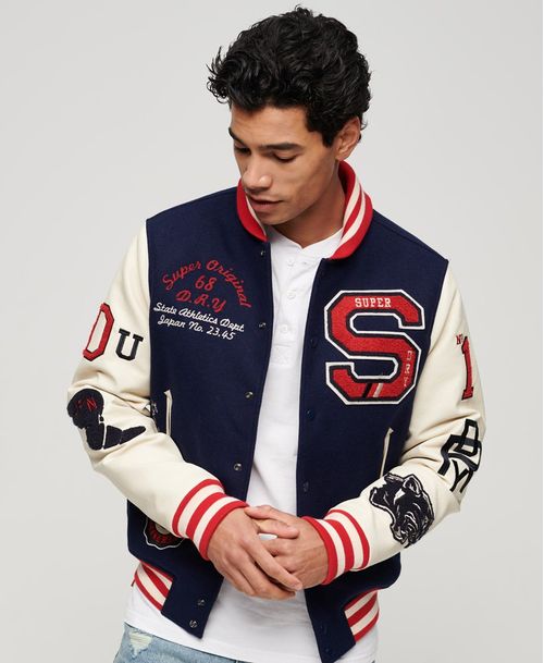Chaqueta Casual Para Hombre College Varsity Patched Bomber
