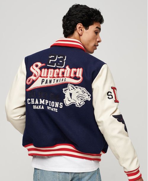 Chaqueta Casual Para Hombre College Varsity Patched Bomber