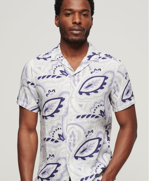 Camisa Manga Corta Para Hombre Open Collar Print Linen