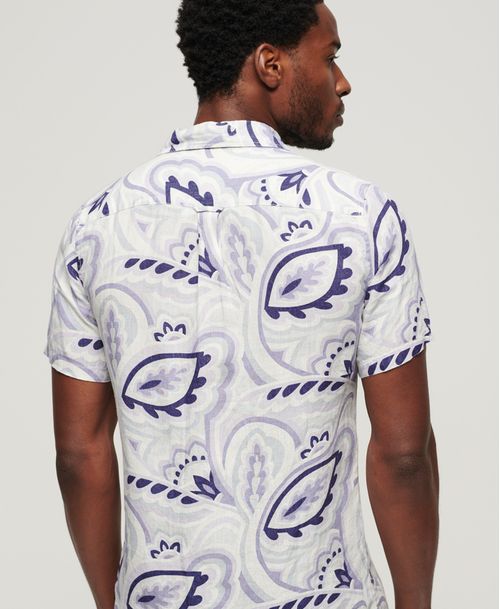 Camisa Manga Corta Para Hombre Open Collar Print Linen