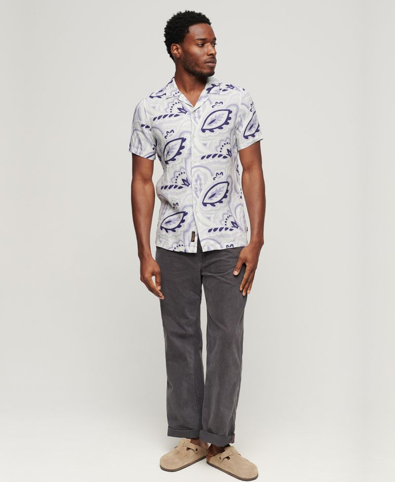 Camiseta-Manga-Larga-Para-Hombre-Open-Collar-Print-Linen-