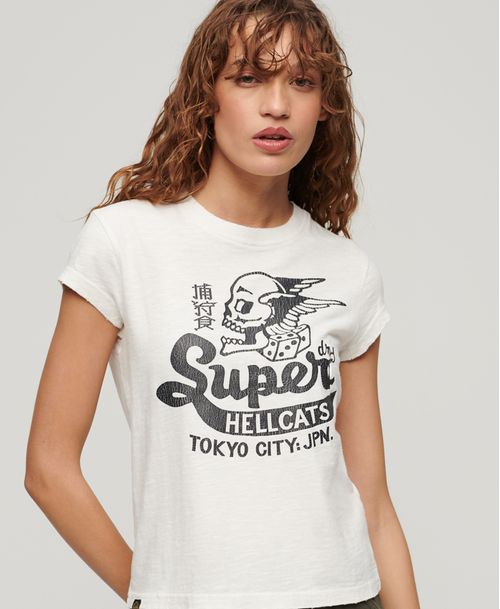 Camiseta Manga Corta Para Mujer Retro Rocker Cap Slv