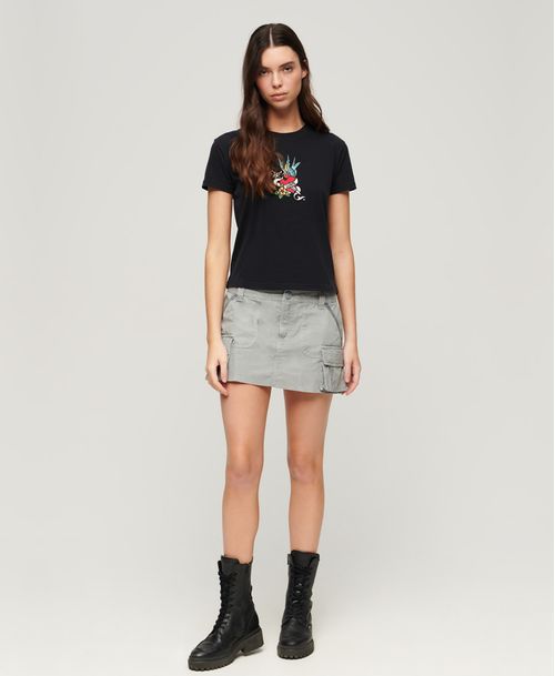 Camiseta Manga Corta Para Mujer Tattoo Embroidered Fitted Tee