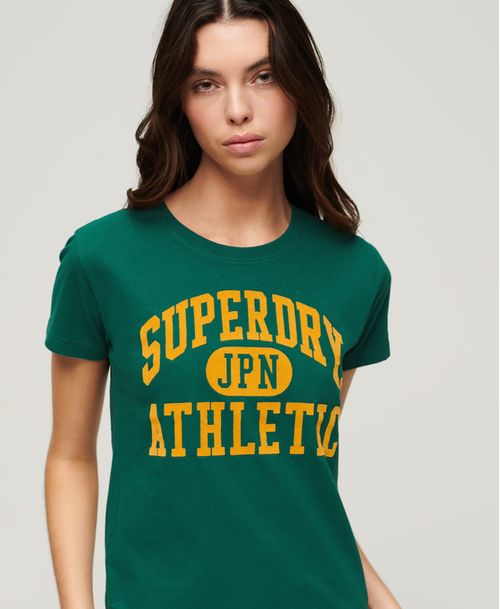 Camiseta Manga Corta Para Mujer Varsity Flocked Fitted Tee