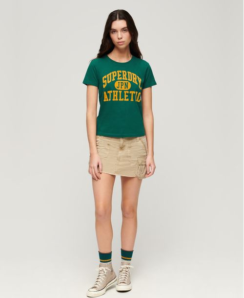 Camiseta Manga Corta Para Mujer Varsity Flocked Fitted Tee