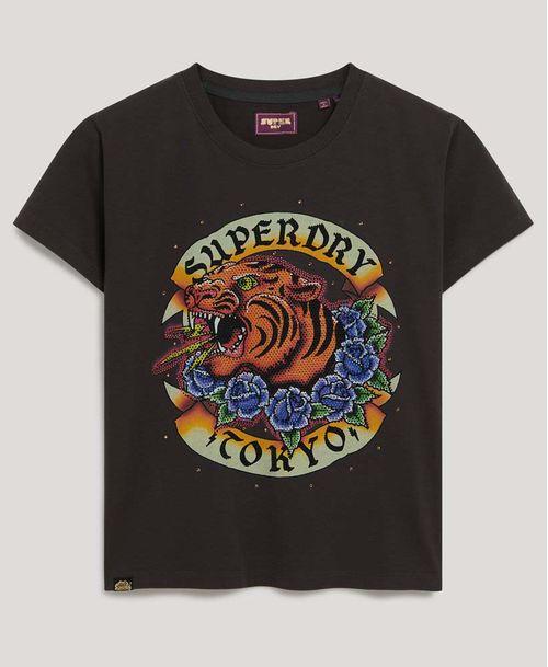 Camiseta Manga Corta Para Mujer Tattoo Rhinestone Fitted Tee