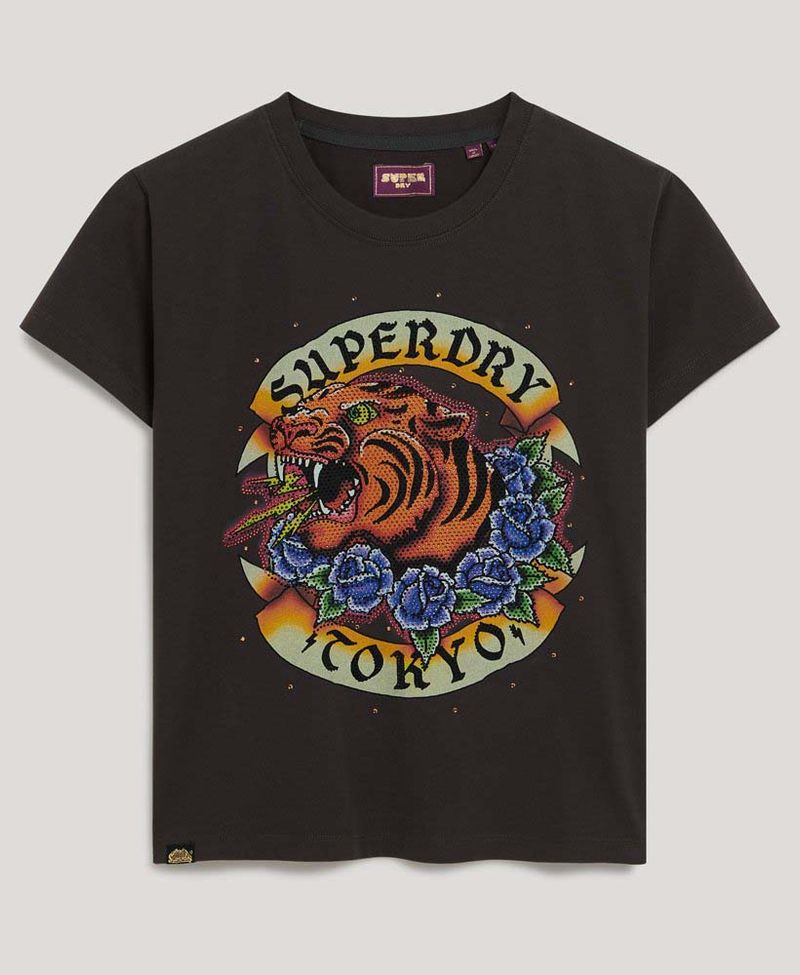 Camiseta-Manga-Corta-Para-Mujer-Tattoo-Rhinestone-Fitted-Tee