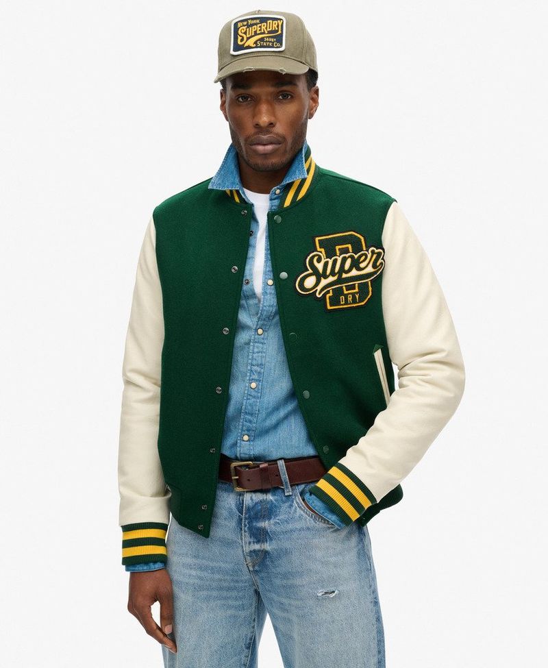 Chaqueta-Casual-Para-Hombre-Varsity-Wool-Bomber-