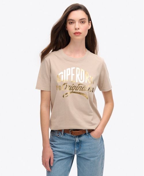 Camiseta Manga Corta Para Mujer Luxe Metallic Logo Relaxed Tee