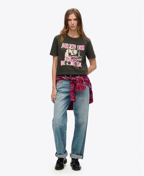 Camiseta Manga Corta Para Mujer Lo-Fi Punk Poster Relaxed Tee