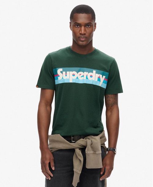 Camiseta Manga Corta Para Hombre Retro Stripe Logo