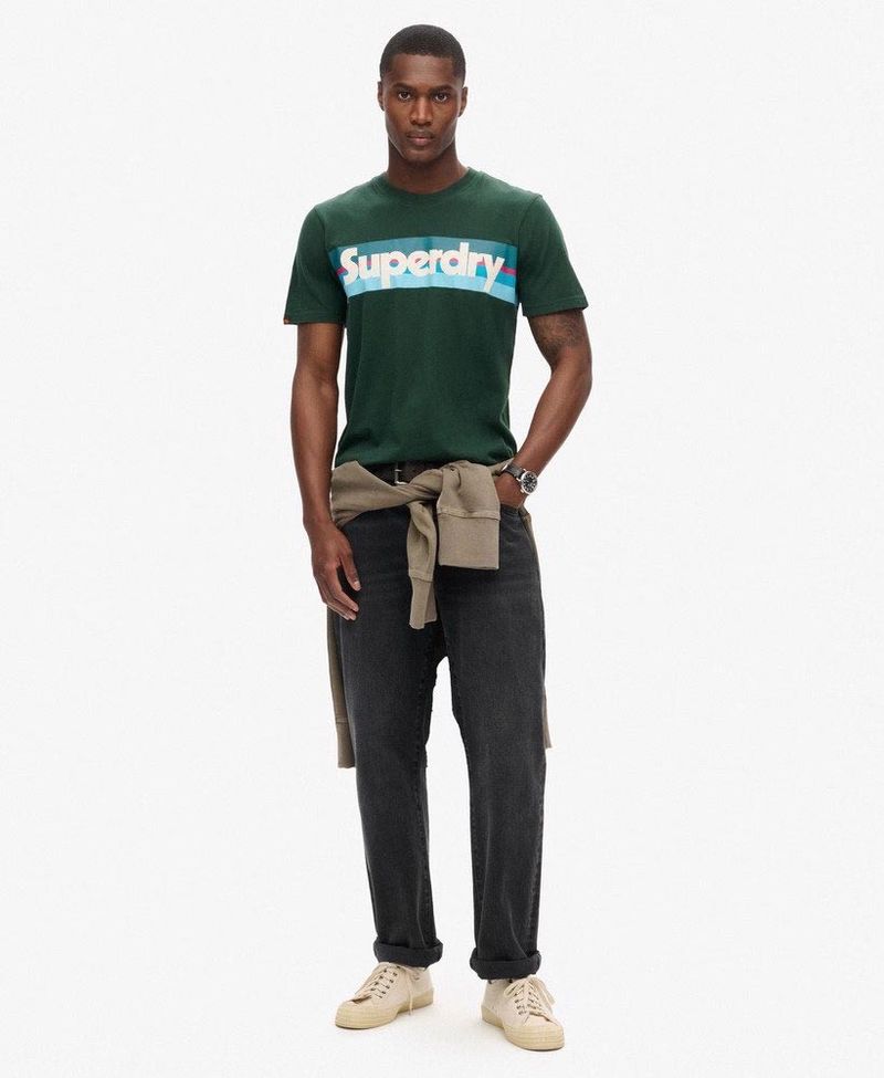 Camiseta-Manga-Corta-Para-Hombre-Retro-Stripe-Logo-T-Shirt-