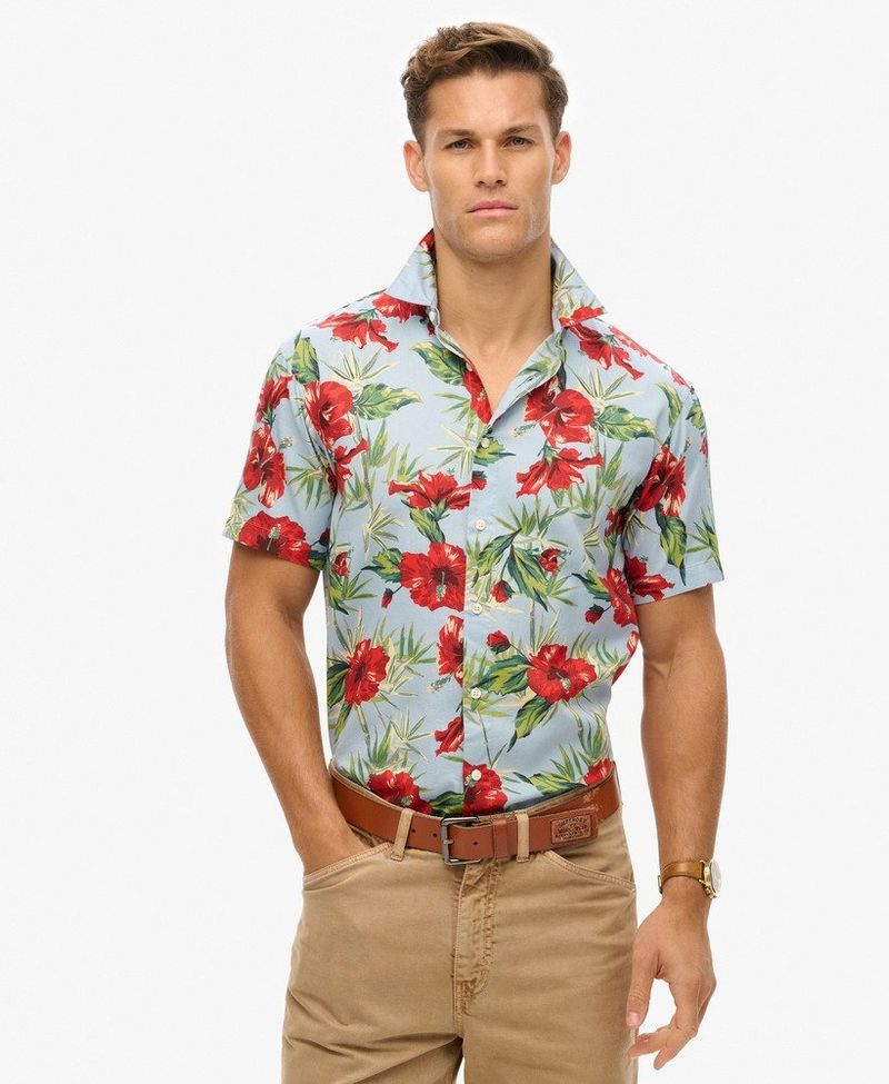 Camiseta-Manga-Corta-Para-Hombre-Hawaiian-Print