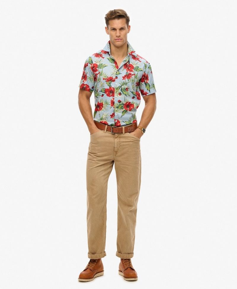 Camiseta-Manga-Corta-Para-Hombre-Hawaiian-Print