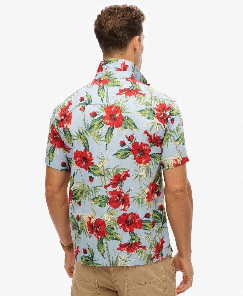 Camiseta-Manga-Corta-Para-Hombre-Hawaiian-Print