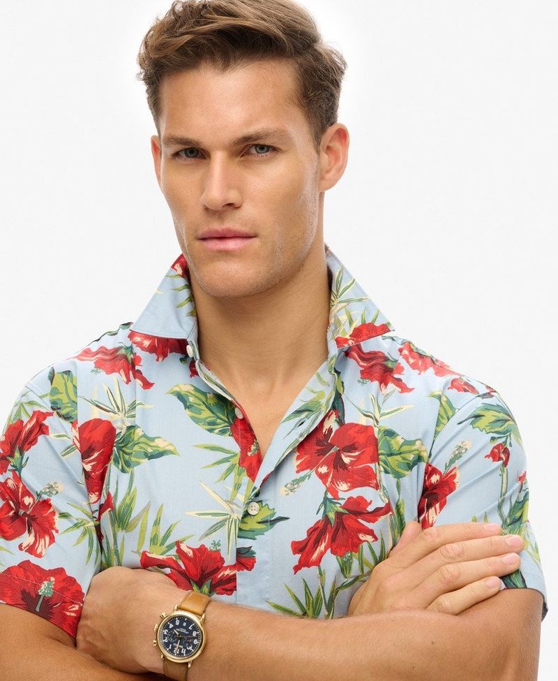 Camiseta-Manga-Corta-Para-Hombre-Hawaiian-Print