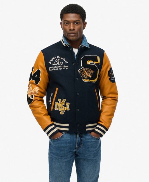 Chaqueta Casual Para Hombre Vintage Patched Varsity