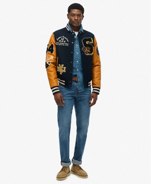 Chaqueta Casual Para Hombre Vintage Patched Varsity